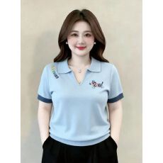 批发80-200斤内可穿<b class='q'>大码</b>女装S-XXXL春夏新款减polo领正肩短袖T恤上衣