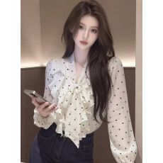 批发荷叶边衬衫T恤女<b class='q'>秋</b>夏季韩系蝴蝶结高级感上衣