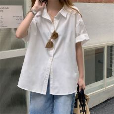 批发polo领短袖<b class='q'>衬衫</b>女慵懒2026夏新款纯色设计感宽松休闲显瘦气质上衣