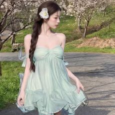 批发有内里薄荷绿海边度假氛围感飘逸<b class='q'>雪纺</b>遮肉显瘦小个子<b class='q'>短裙</b>