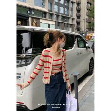 批发春秋<b class='q'>新款</b>条纹针织开衫+条纹吊带简约背心套装设计感潮