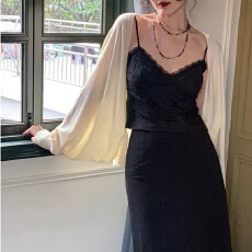 批发[已出货灯笼袖冰丝防晒坎肩针织开衫外套薄款女披肩夏配吊带长裙