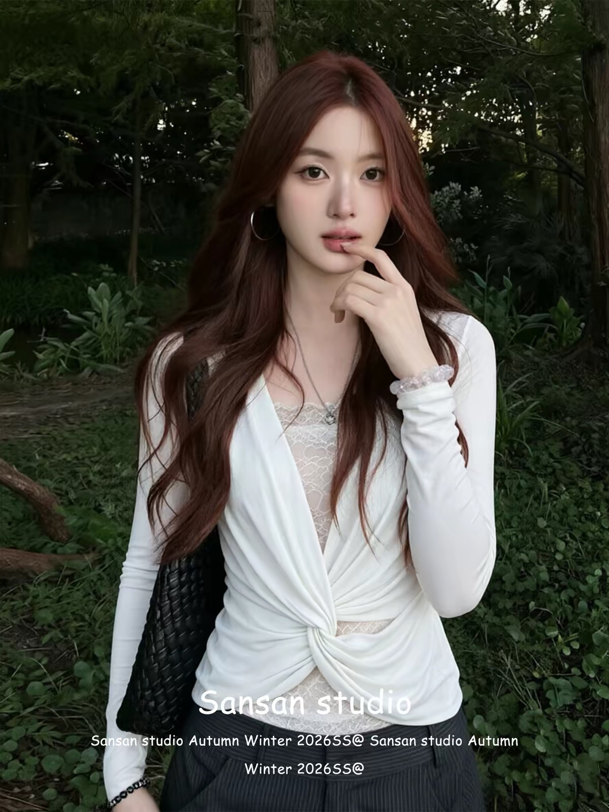 假两件长袖女早秋季穿搭V领蕾丝...