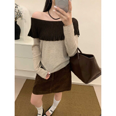 批发高品质温柔韩系风一字肩荷叶边针织衫女露肩修身显瘦<b class='q'>打底衫</b>韩