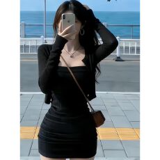 批发高品质开衫外套套装秋季辣妹纯欲风修身显瘦<b class='q'>抹胸</b>包臀<b class='q'>连衣裙</b>