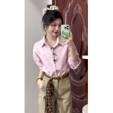批发高品质学院风条纹长袖<b class='q'>衬衫</b>女春季新款<b class='q'>刺绣</b>翻领粉色<b class='q'>衬衣</b>外套宽松