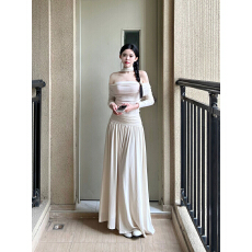 高品质荡领皱褶长袖连衣裙女秋冬2026新款高级感内搭打底修身长