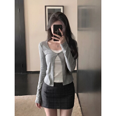 高品质1*1 260克莫代尔韩系氛围感假两件长袖T恤女秋修身显