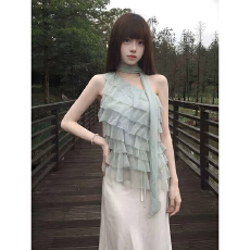 高品质旅游穿搭独特超好看的斜肩背心吊带设计感小众不撞款小衫2