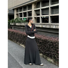 批发高品质韩系松弛感套装女秋季款简约休闲宽松连帽上衣高腰显瘦
