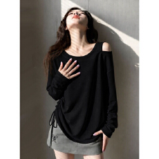 批发高品质【250g螺纹德绒】韩版<b class='q'>露肩</b>设计长袖上衣女秋冬季2026新款