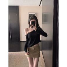 批发高品质蕾丝花边拼接设计感斜肩<b class='q'>T</b><b class='q'>恤</b>女新款短款<b class='q'>露肩</b>上衣