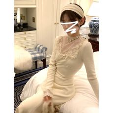 批发高品质荷叶领<b class='q'>蕾丝</b><b class='q'>连衣裙</b>女2026秋冬新款修身收腰高级感长裙子