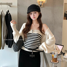 批发高品质高级感针织衫两件套女秋季气质气质显瘦开衫两件 套
