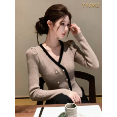 批发高品质秋冬新款法式小香风撞色长袖<b class='q'>针织衫</b>女<b class='q'>不规则</b>收腰小众设计