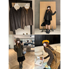 批发高品质【羊绒】美式复古撞色条纹亨利领长袖<b class='q'>T</b><b class='q'>恤</b><b class='q'>男</b>女宽松休闲百搭