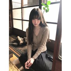 批发高品质休闲风<b class='q'>v领</b>麻花针织开衫女韩系短款毛衣显瘦长袖打底上衣