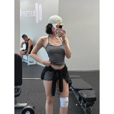 批发美式辣妹撞色条纹挂脖吊带<b class='q'>睡衣</b>女夏款纯欲背心短裤家居服套装外穿