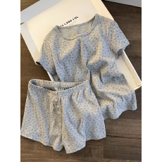 批发韩系甜美小碎花短袖<b class='q'>睡衣</b>女夏季新款软糯亲肤休闲家居服套装可外穿