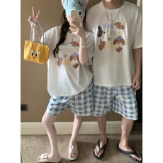批发情侣睡衣女夏季<b class='q'>短</b>袖<b class='q'>短</b>裤套装可爱卡通腊肠狗男士套头家居服可外穿