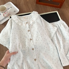 批发实拍 <b class='q'>韩国</b>ins花边兔子碎花睡衣女夏季薄款短袖短裤休闲家居服套装