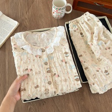 批发实拍 <b class='q'>韩版</b>甜美泡芙小狗睡衣夏蕾丝花边云朵棉短袖短<b class='q'>裤</b>家居服套<b class='q'>装</b>