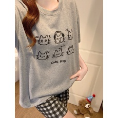 批发<b class='q'>可爱</b>猫咪短袖<b class='q'>睡衣</b>女夏季格子短裤家居服2026新款学生宿舍大码套装