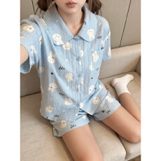 批发<b class='q'>韩国</b>Uamtor波点小兔可爱睡衣套装女夏季翻领宽松休闲可外穿家居服