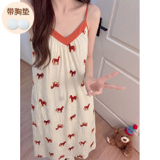 实拍 小马云朵棉带胸垫v领吊带睡衣女简约韩版ins性感家居服睡裙