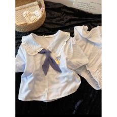 批发料理鼠王条纹娃娃领睡衣女夏季短袖短裤可外穿学生大码家居服套装