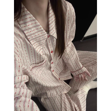 初秋的di一套睡衣！韩系撞色条纹长袖睡衣女甜美高级慵懒家居服