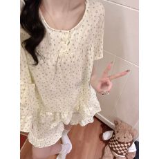 批发ins风小清新<b class='q'>碎花</b>睡衣女夏季薄款云朵棉短袖<b class='q'>短裤</b>舒适家居服两件套