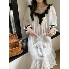 批发法式宫廷风甜美蕾丝花边长袖睡裙女春秋新款宽松长款家居服<b class='q'>连衣裙</b>