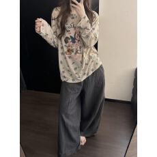 批发甜美可爱碎花波点梦幻小马印花长袖睡衣女秋季格子长裤家居服套装