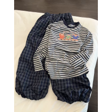 批发Sin Glee 韩系条纹小熊长袖睡衣女秋季格子束脚裤宽松家居服套装