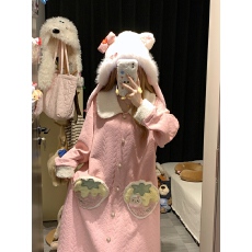 批发实拍 粉色卡通翻领拼色韩系甜美可爱夹棉睡裙女秋<b class='q'>冬</b>加厚保暖家居
