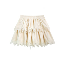 批发韩系甜美小个子杏色<b class='q'>蕾丝</b>短裙蛋糕裙裤裙蝴蝶结半身裙女秋季穿搭裙