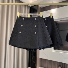 批发韩系显瘦气质金属扣不规则A字裙裤秋冬加厚新款<b class='q'>高腰</b>海军风靴裤