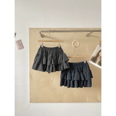 批发秋<b class='q'>冬</b>新款法式复古小众时尚格纹短裙设计感荷叶边松紧腰A字蛋糕裙