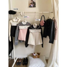 批发法式小香风编织毛呢米色休闲阔腿<b class='q'>短裤</b>女秋冬简约洋气气质显瘦靴裤