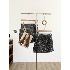 批发小个子名媛闪闪亮片高腰半身裙女秋<b class='q'>冬</b>新款法式复古粗花呢A字短裙