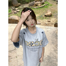 批发生产中#原版贴布刺绣+内里铺布【原版麂皮绒面料】短袖