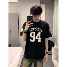 批发已出货原版拉浆立体印花刺绣19支220克纯棉索罗娜领口短袖T恤