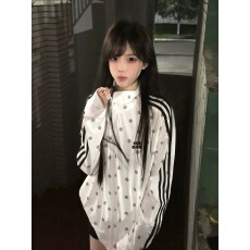 批发已出货好质量做工【广州双线格锦纶】满印波点白色立领防晒衣外套