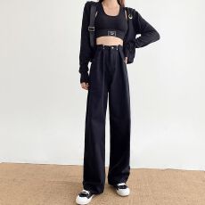 批发当季新品美式复古牛仔裤女2025年春夏高腰百搭直筒时尚拖地阔腿裤