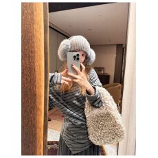 实价 软糯一字肩条纹打底衫纸片人褶皱收腰慵懒显瘦上衣女