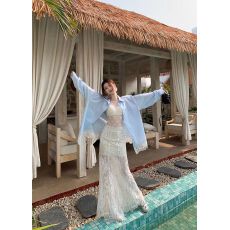 批发实价 蕾丝拼接<b class='q'>长袖</b>衬衫女装春季polo领设计感度假风<b class='q'>外套</b>上衣