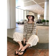 批发实价 穿搭黑色条纹薄款长袖<b class='q'>防晒</b>罩衫女宽松慵懒风t恤上衣