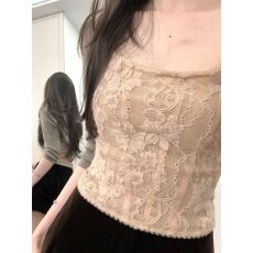 批发新款<b class='q'>设计</b>气质高级感蕾丝吊带背心叠穿短款长袖修身显瘦潮流