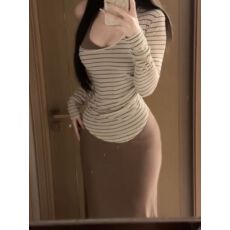 批发纯欲性感套装女<b class='q'>春秋</b>2025新款条纹上衣叠穿挂脖<b class='q'>连衣裙</b>长裙两件套